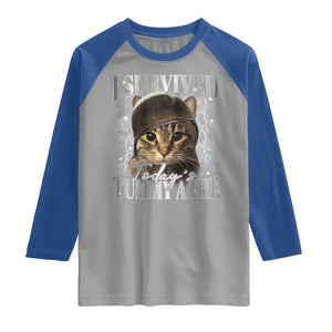 Tummy Ache Survivor Cat Meme Raglan Shirt Funny Saying Cats Cat Bootleg TS10 Sport Gray Royal Print Your Wear