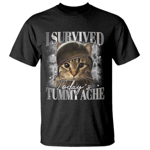Tummy Ache Survivor Cat Meme T Shirt Funny Saying Cats Cat Bootleg TS10 Black Print Your Wear