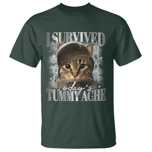 Tummy Ache Survivor Cat Meme T Shirt Funny Saying Cats Cat Bootleg TS10 Dark Forest Green Print Your Wear