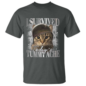 Tummy Ache Survivor Cat Meme T Shirt Funny Saying Cats Cat Bootleg TS10 Dark Heather Print Your Wear