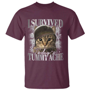 Tummy Ache Survivor Cat Meme T Shirt Funny Saying Cats Cat Bootleg TS10 Maroon Print Your Wear