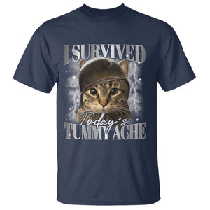 Tummy Ache Survivor Cat Meme T Shirt Funny Saying Cats Cat Bootleg TS10 Navy Print Your Wear
