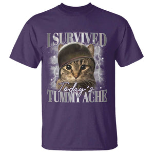Tummy Ache Survivor Cat Meme T Shirt Funny Saying Cats Cat Bootleg TS10 Purple Print Your Wear
