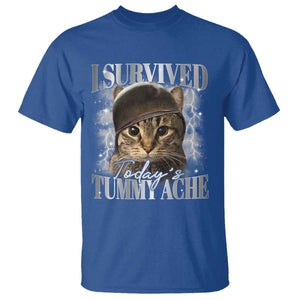 Tummy Ache Survivor Cat Meme T Shirt Funny Saying Cats Cat Bootleg TS10 Royal Blue Print Your Wear