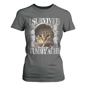 Tummy Ache Survivor Cat Meme T Shirt For Women Funny Saying Cats Cat Bootleg TS10 Dark Heather Print Your Wear