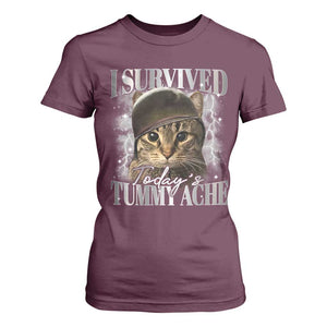 Tummy Ache Survivor Cat Meme T Shirt For Women Funny Saying Cats Cat Bootleg TS10 Maroon Print Your Wear