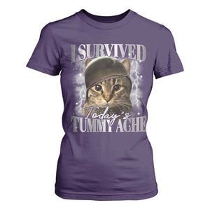 Tummy Ache Survivor Cat Meme T Shirt For Women Funny Saying Cats Cat Bootleg TS10 Purple Print Your Wear