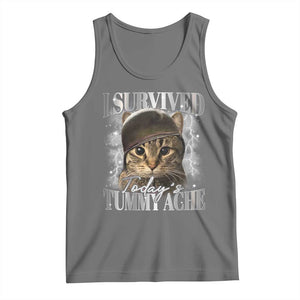 Tummy Ache Survivor Cat Meme Tank Top Funny Saying Cats Cat Bootleg TS10 Black Heather Print Your Wear