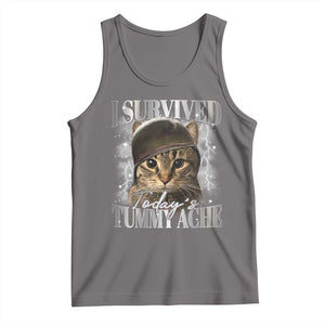 Tummy Ache Survivor Cat Meme Tank Top Funny Saying Cats Cat Bootleg TS10 Deep Heather Print Your Wear