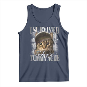 Tummy Ache Survivor Cat Meme Tank Top Funny Saying Cats Cat Bootleg TS10 Navy Print Your Wear