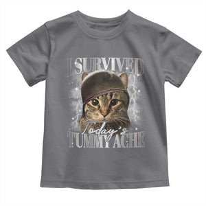 Tummy Ache Survivor Cat Meme Toddler T Shirt Funny Saying Cats Cat Bootleg TS10 Charcoal Print Your Wear