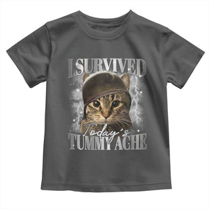 Tummy Ache Survivor Cat Meme Toddler T Shirt Funny Saying Cats Cat Bootleg TS10 Dark Heather Print Your Wear