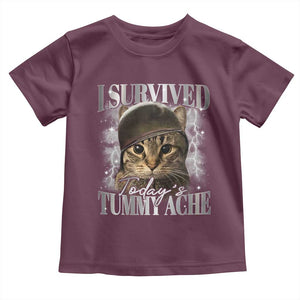 Tummy Ache Survivor Cat Meme Toddler T Shirt Funny Saying Cats Cat Bootleg TS10 Maroon Print Your Wear