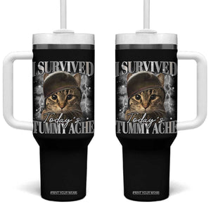 Tummy Ache Survivor Cat Meme Tumbler With Handle Funny Saying Cats Cat Bootleg TS10 One Size: 40 oz Black Print Your Wear