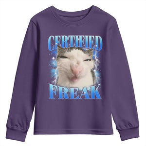 Certified Freak Funny Cat Meme Youth Sweatshirt Internet Memes Gen Z TS10 Purple Print Your Wear