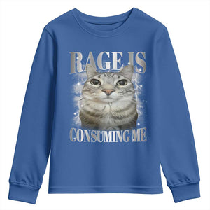 Rage Is Consuming Me Youth Sweatshirt Funny Silly Cat Memes TS10 Royal Blue Print Your Wear