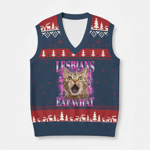 Lesbians Eat What V-Neck Knit Sweater Vest Funny Cat Gay Pride LGBTQ Pun TS10 Navy Red Print Your Wear