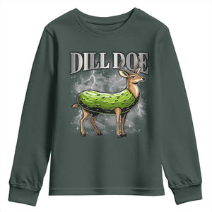 Dill Doe Youth Sweatshirt Funny Adult Humor Pickle Deer Bootleg Graphic 90s TS10 Dark Forest Green Print Your Wear