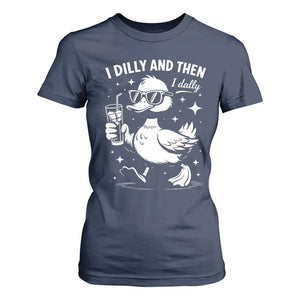 I Dilly And Then I Dally T Shirt For Women Retro Duck Funny Animal Meme TS10 Navy Print Your Wear