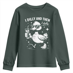 I Dilly And Then I Dally Youth Sweatshirt Retro Duck Funny Animal Meme TS10 Dark Forest Green Print Your Wear