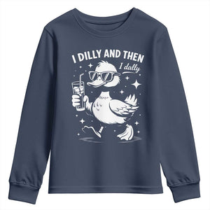 I Dilly And Then I Dally Youth Sweatshirt Retro Duck Funny Animal Meme TS10 Navy Print Your Wear