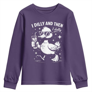 I Dilly And Then I Dally Youth Sweatshirt Retro Duck Funny Animal Meme TS10 Purple Print Your Wear