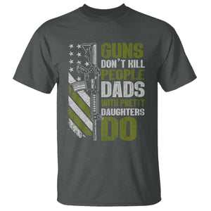Funny Girl Dad T Shirt Guns Dont Kill People Dads With Pretty Daughters Do American Flag TS10 Dark Heather Print Your Wear