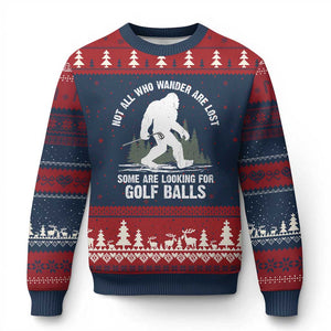 Not All Who Wander Are Lost Bigfoot Looking For Golf Balls Ugly Christmas Sweater Vintage Golfs Lover Sasquatch Golfing TS10 Navy Red Print Your Wear