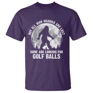 Not All Who Wander Are Lost Bigfoot Looking For Golf Balls T Shirt Vintage Golfs Lover Sasquatch Golfing Full Moon TS10 Purple Print Your Wear