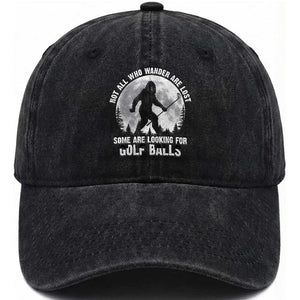 Not All Who Wander Are Lost Bigfoot Looking For Golf Balls Washed Cotton Baseball Cap Vintage Golfs Lover Sasquatch Golfing Full Moon TS10 Print Your Wear