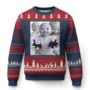 Gloving Niche 67 Ai Baby Meme Ugly Christmas Sweater Six Seven Hand Funny Laughing Baby TS10 Navy Red Print Your Wear