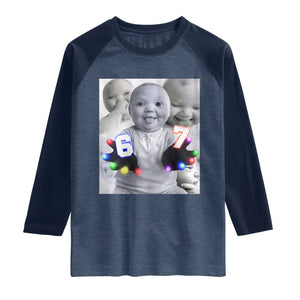 Gloving Niche 67 Ai Baby Meme Raglan Shirt Six Seven Hand Funny Laughing Baby TS10 Heather Denim Navy Print Your Wear