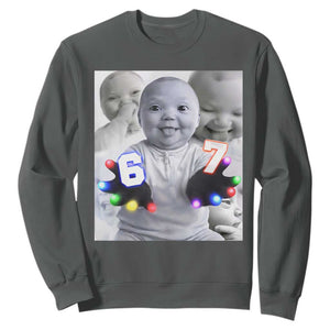 Gloving Niche 67 Ai Baby Meme Sweatshirt Six Seven Hand Funny Laughing Baby TS10 Dark Heather Print Your Wear