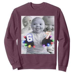 Gloving Niche 67 Ai Baby Meme Sweatshirt Six Seven Hand Funny Laughing Baby TS10 Maroon Print Your Wear