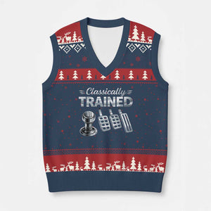 Classically Trained V-Neck Knit Sweater Vest Dimmer Manual Transmission Car Humor Pedals Driving TS10 Navy Red Print Your Wear