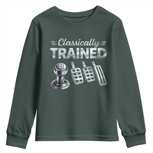Classically Trained Youth Sweatshirt Dimmer Manual Transmission Car Humor Pedals Driving TS10 Dark Forest Green Print Your Wear