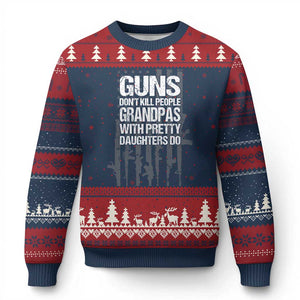 Grandpas With Pretty Daughters Ugly Christmas Sweater Funny Grandpa Gun American Flag TS10 Navy Red Print Your Wear