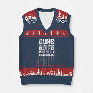 Grandpas With Pretty Daughters V-Neck Knit Sweater Vest Funny Grandpa Gun American Flag TS10 Navy Red Print Your Wear