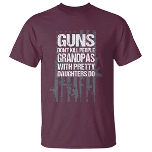 Grandpas With Pretty Daughters T Shirt Funny Grandpa Gun American Flag TS10 Maroon Print Your Wear