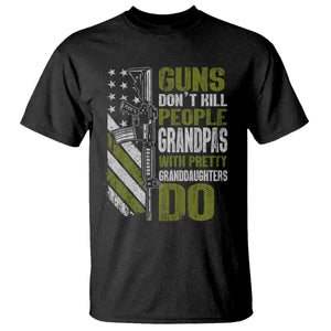 Funny Grandpa T Shirt Guns Dont Kill People Grandpas With Pretty Granddaughters Do US Flag TS10 Black Print Your Wear