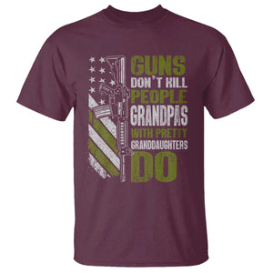 Funny Grandpa T Shirt Guns Dont Kill People Grandpas With Pretty Granddaughters Do US Flag TS10 Maroon Print Your Wear