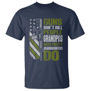 Funny Grandpa T Shirt Guns Dont Kill People Grandpas With Pretty Granddaughters Do US Flag TS10 Navy Print Your Wear