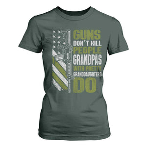 Funny Grandpa T Shirt For Women Guns Dont Kill People Grandpas With Pretty Granddaughters Do US Flag TS10 Dark Forest Green Print Your Wear