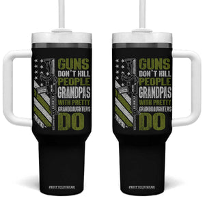 Funny Grandpa Tumbler With Handle Guns Dont Kill People Grandpas With Pretty Granddaughters Do US Flag TS10 One Size: 40 oz Black Print Your Wear