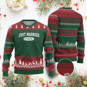 Just Married 70 Years Ago Ugly Christmas Sweater 70th Wedding Anniversary Matching TS10 Red Green Print Your Wear