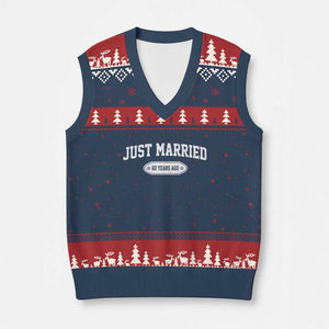 Just Married 60 Years Ago V-Neck Knit Sweater Vest 60th Wedding Anniversary Matching TS10 Navy Red Print Your Wear
