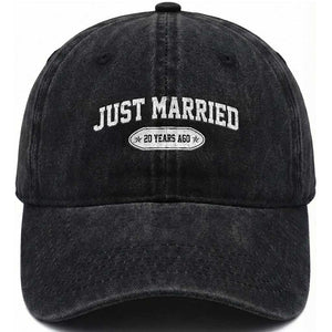 Just Married 20 Years Ago Washed Cotton Baseball Cap 20th Wedding Anniversary Matching TS10 Print Your Wear
