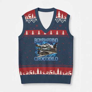 Bombardino Crocodilo V-Neck Knit Sweater Vest Internet Memes Italian Brainrot TS10 Navy Red Print Your Wear