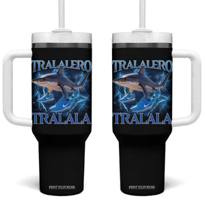 Tralalero Tralala Shark Tumbler With Handle Funny Internet Brainrot Memes Gen Alpha TS10 One Size: 40 oz Black Print Your Wear
