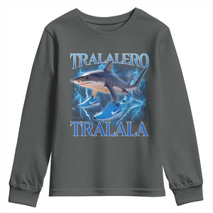 Tralalero Tralala Shark Youth Sweatshirt Funny Internet Brainrot Memes Gen Alpha TS10 Dark Heather Print Your Wear